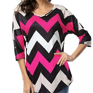 Chevron Patterned Pink and Black Women's Top